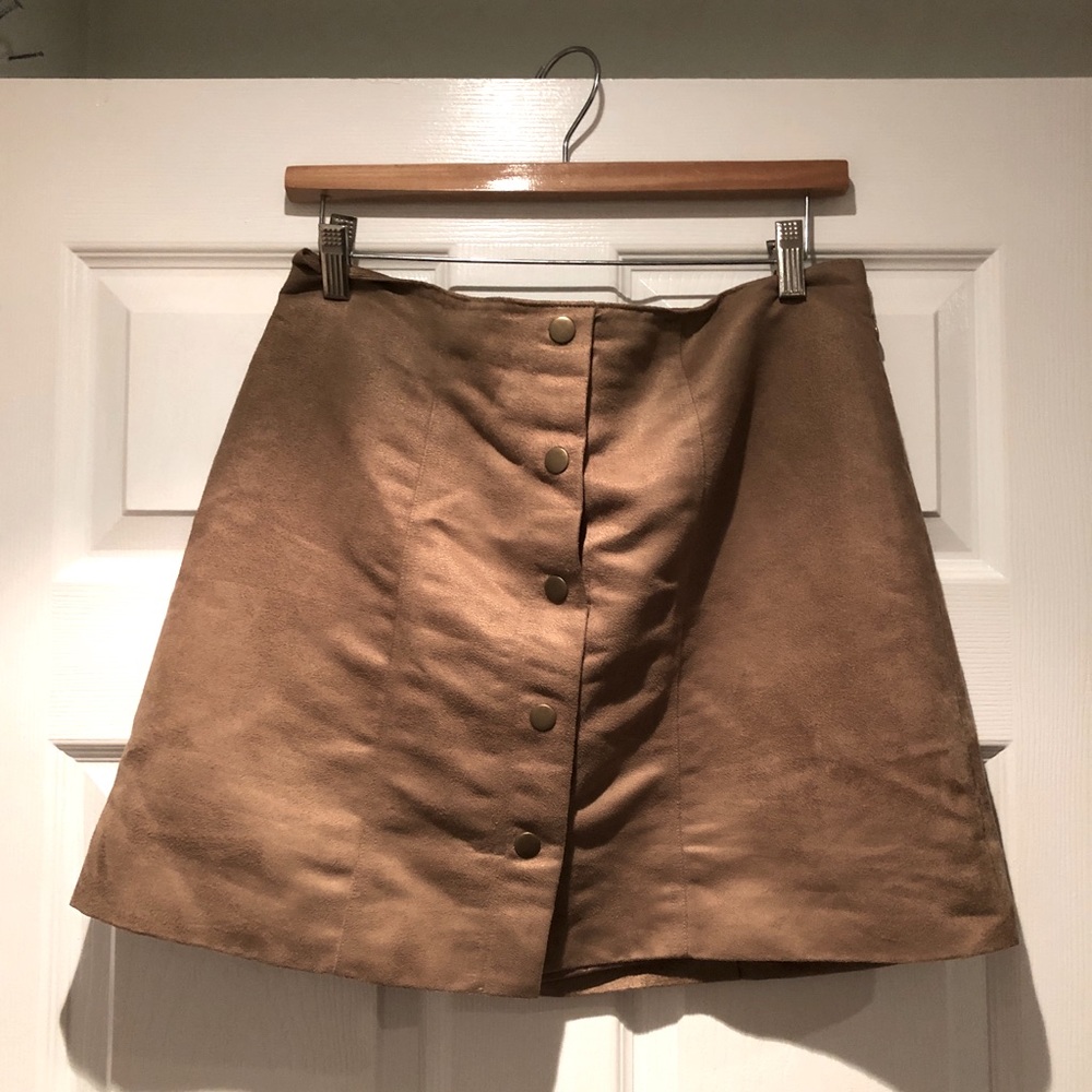 Suede button front skirt